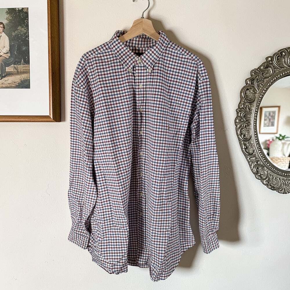 Polo Ralph Lauren Men's 2XLT Tall Maroon & Blue 100% Cotton L/S Plaid Shirt